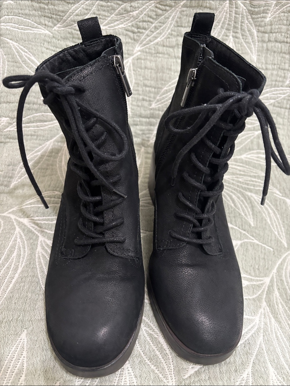Lucky Brand Black Lace-Up Ankle Boots with Side Zipper- Used